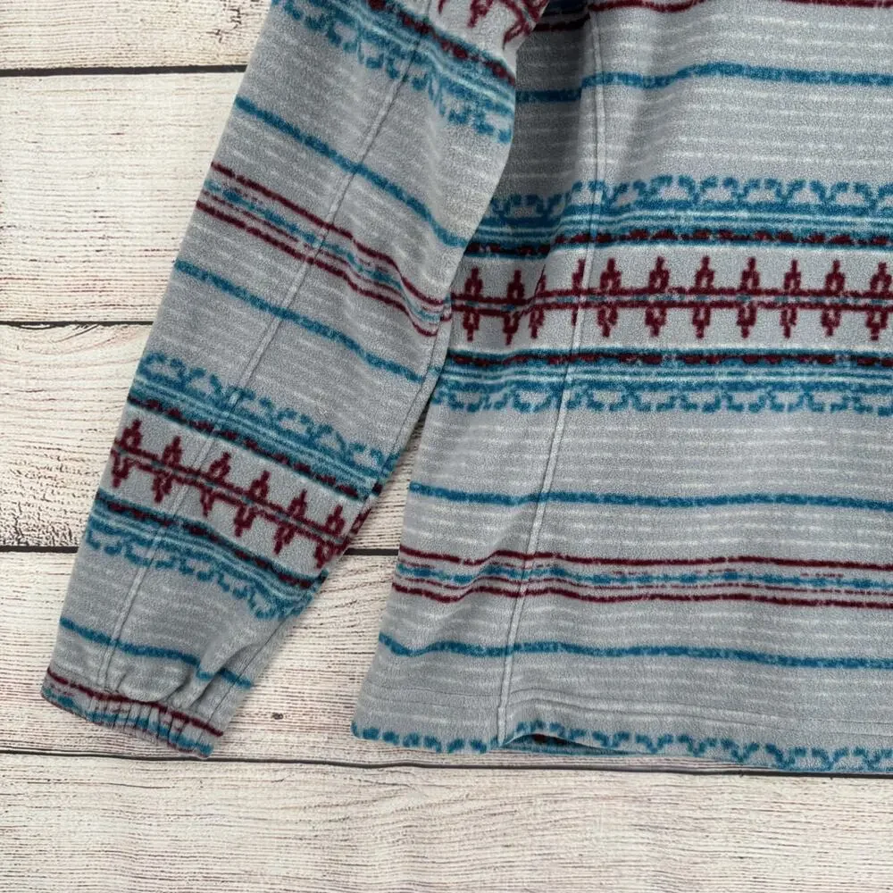 Columbia Jacket Womens Medium Gray Blue Red Fleece Full Zip Aztec Print Outdoors